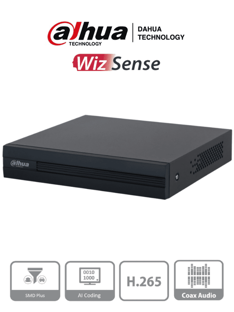 [DH-XVR1B04-I] DVR de 4 Canales 1080p LiteWizSense y Cooper-I. Compatible con H.265+, admite hasta 5 canales IP y 4 canales con SMD Plus para detección avanzada.