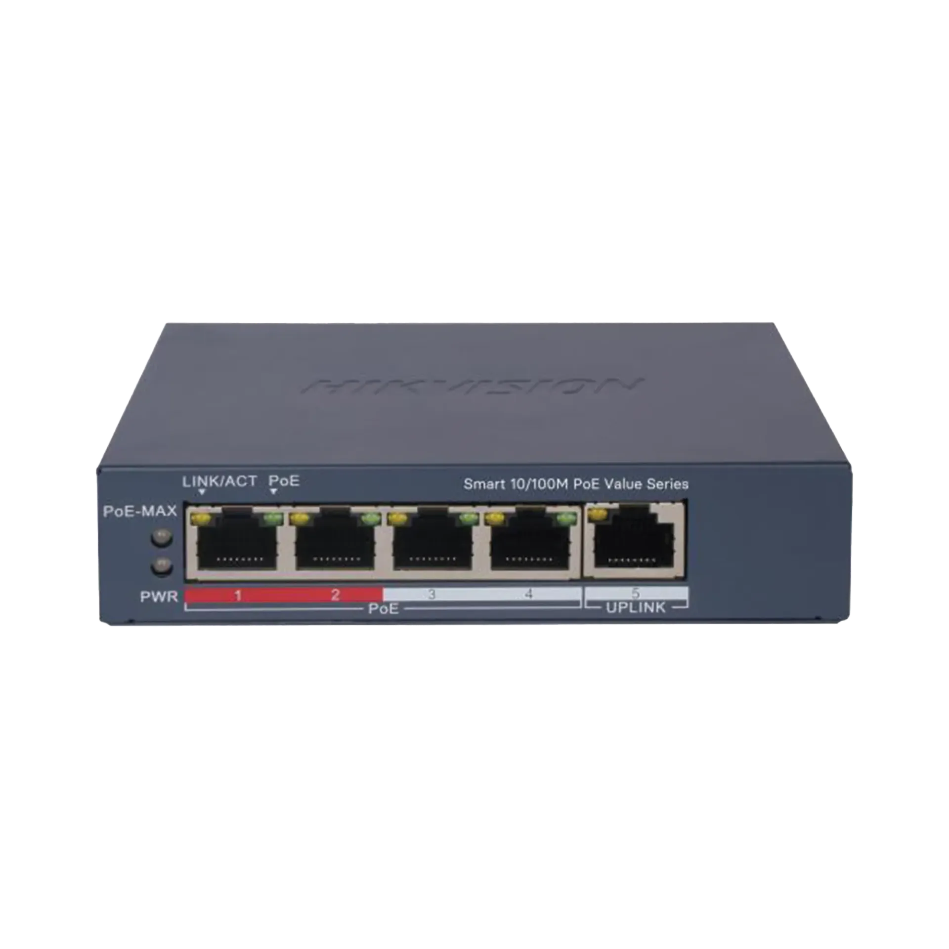 [DS-3E1105P-EI/M] Switch PoE+ / Monitoreable / 4 Puertos 10/100 Mbps PoE+ / 1 Puerto 10/100 Mbps Uplink / Configuración Nube Hik-PartnerPro / Modo Extendido hasta 300 Metros / 45 W